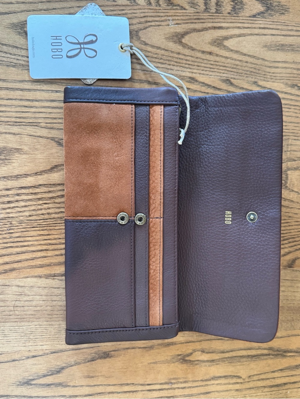 HOBO Two-Tone Brown and Tan Leather Wallet/Wristlet - Picture 2 of 5